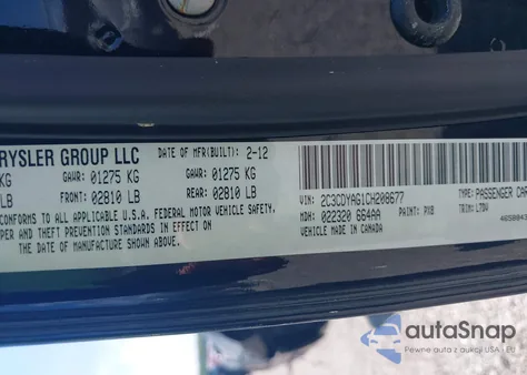 2012 Dodge Challenger Sxt из США, поврежденный, VIN 2C3CDYAG1CH208677